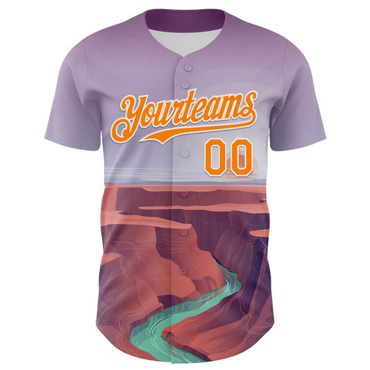 Custom Purple Bay Orange-White 3D Pattern Design Patriotic American Symbol Grand Canyon And Colorado River Authentic Baseball Jersey - Sky-Custom