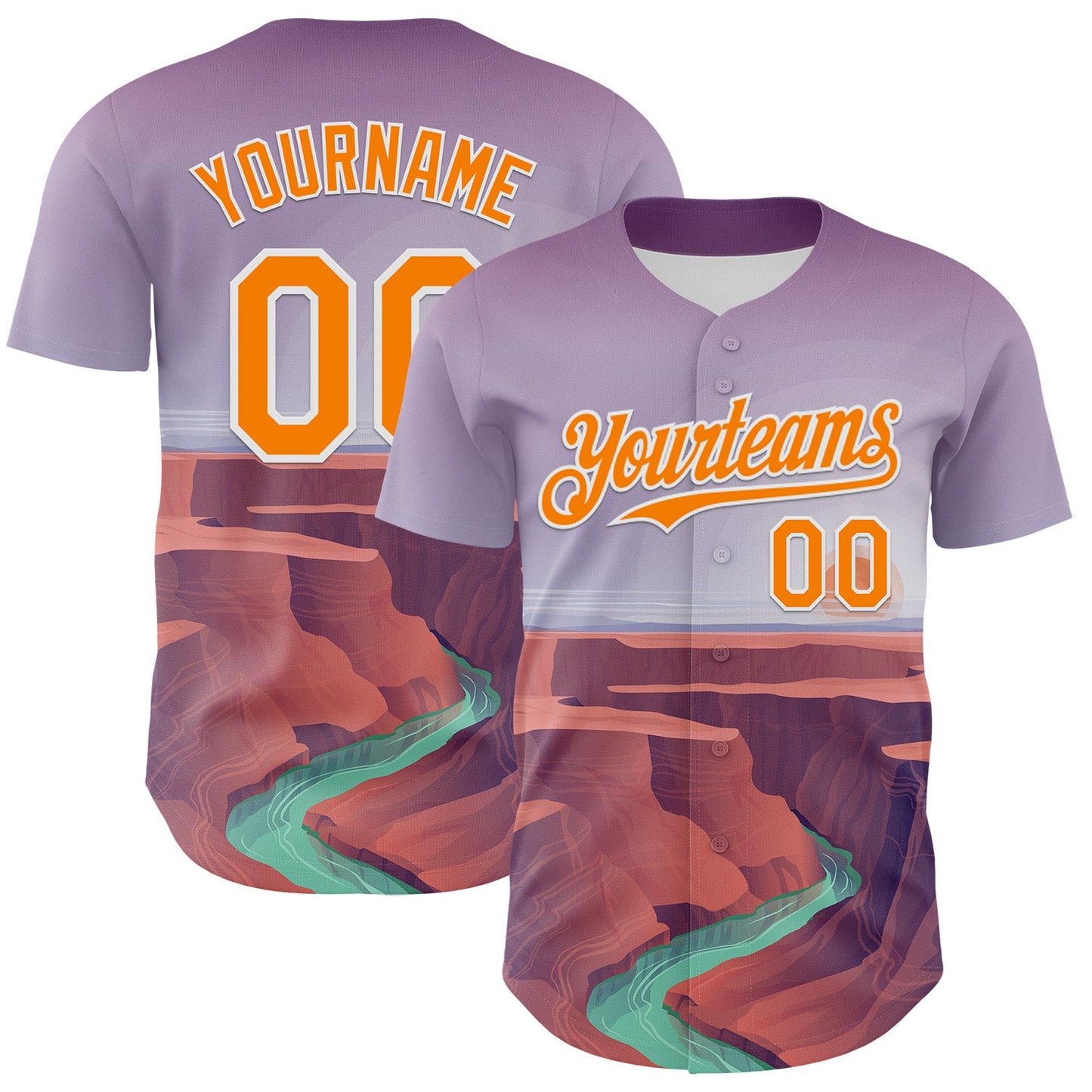 Custom Purple Bay Orange-White 3D Pattern Design Patriotic American Symbol Grand Canyon And Colorado River Authentic Baseball Jersey - Sky-Custom