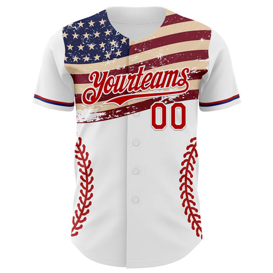 Custom White Red-Royal 3D Patriotic American Flag Authentic Baseball Jersey - Sky-Custom