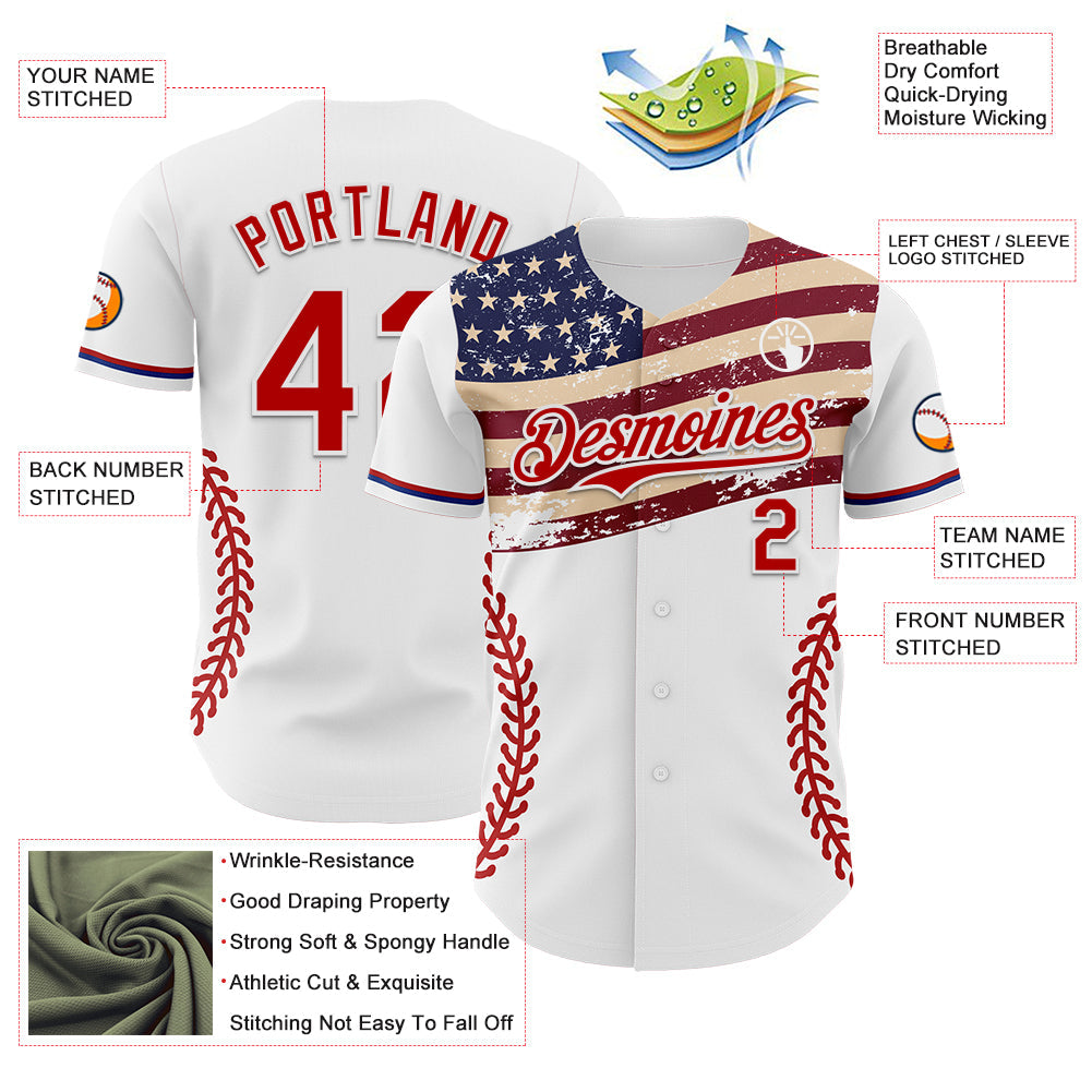 Custom White Red-Royal 3D Patriotic American Flag Authentic Baseball Jersey - Sky-Custom