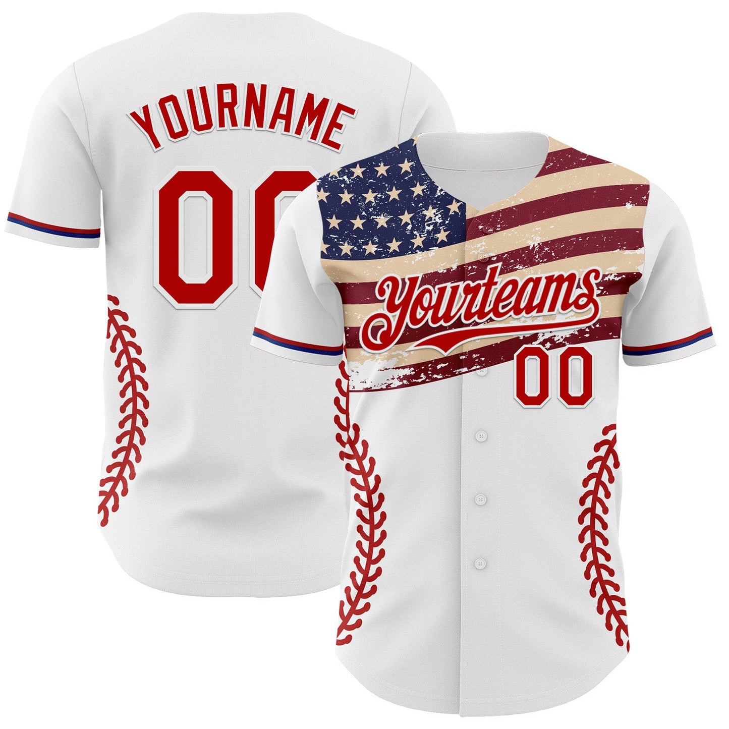 Custom White Red-Royal 3D Patriotic American Flag Authentic Baseball Jersey - Sky-Custom