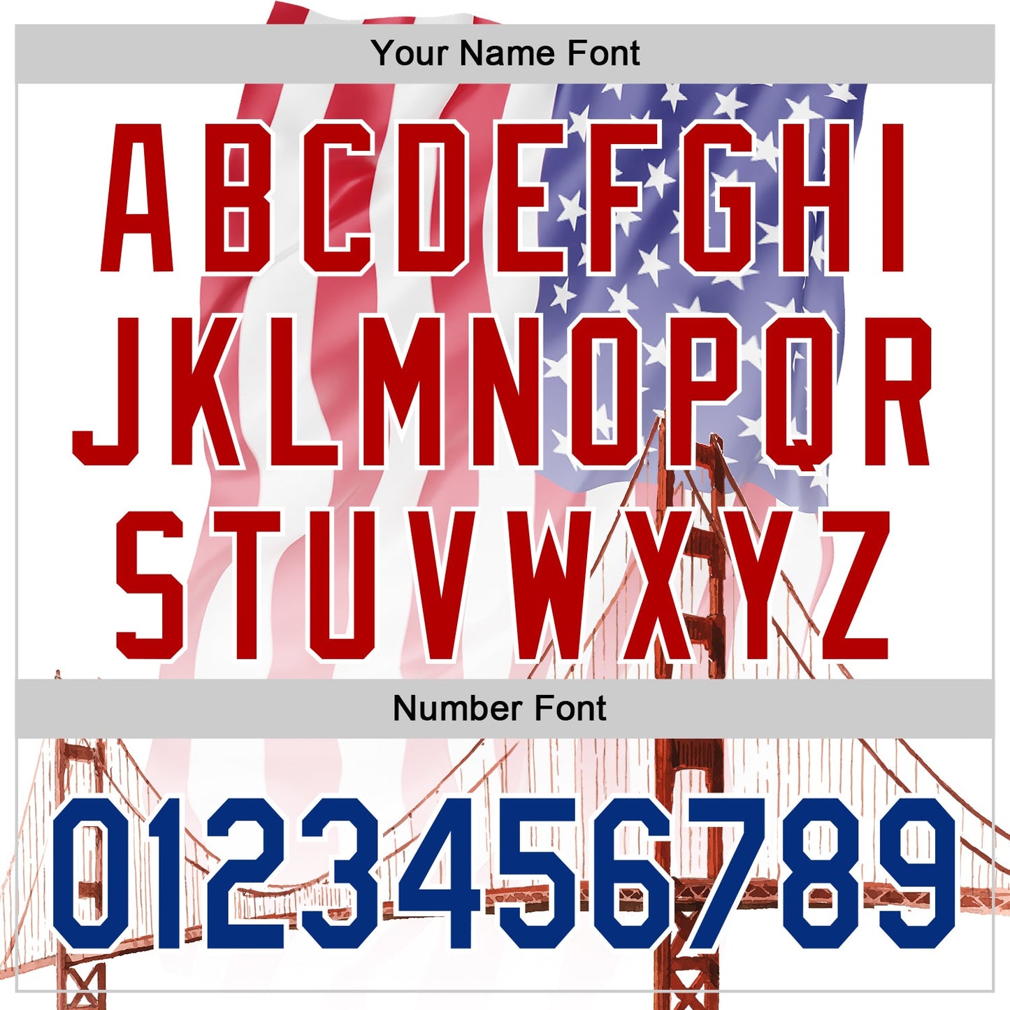Custom White Royal-Red 3D Patriotic American Flag And Golden Gate Bridge Authentic Baseball Jersey - Sky-Custom