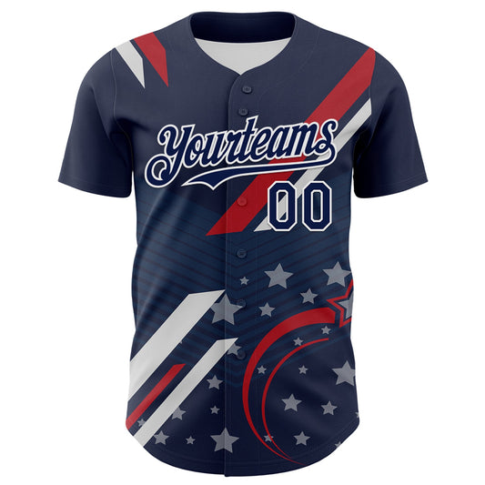 Custom Navy Red-White 3D Patriotic American Flag Authentic Baseball Jersey - Sky-Custom