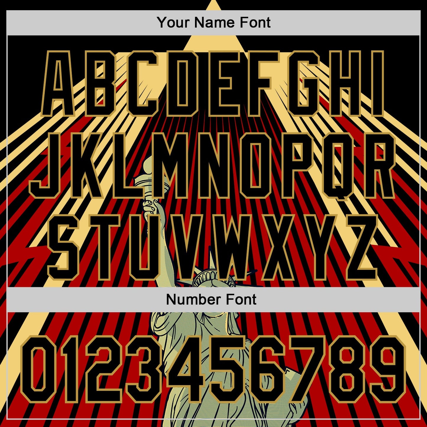 Custom Black Red-Old Gold 3D Pattern Design Patriotic American Symbol Statue of Liberty Authentic Baseball Jersey - Sky-Custom