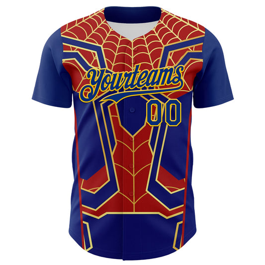 Custom Royal Yellow 3D Pattern Design Superhero Spiderman Authentic Baseball Jersey - Sky-Custom