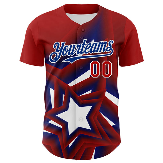 Custom Red Royal-White 3D Patriotic American Flag And Star Authentic Baseball Jersey - Sky-Custom
