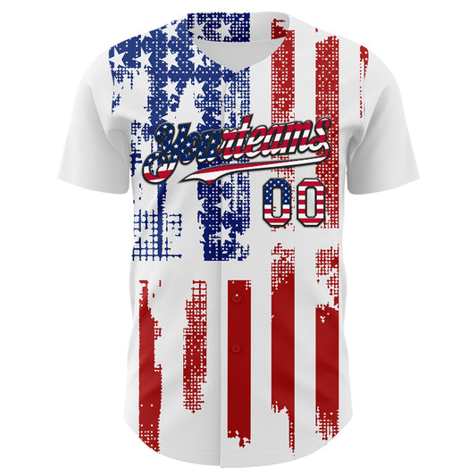 Custom White USA Flag Fire Red-Black 3D Patriotic Skull Authentic Baseball Jersey - Sky-Custom
