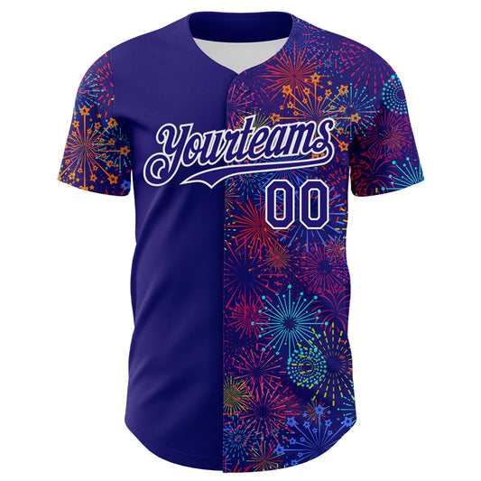 Custom Dark Purple White 3D Pattern Design Patriotic American Spirit Firework Authentic Baseball Jersey - Sky-Custom