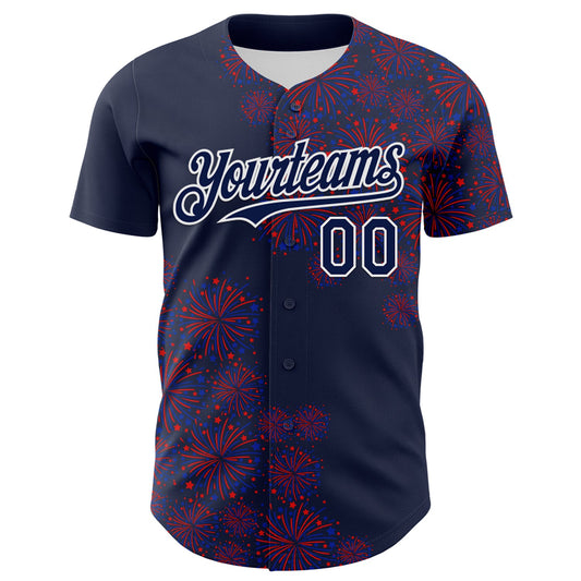 Custom Navy White 3D Pattern Design Patriotic American Spirit Firework Authentic Baseball Jersey - Sky-Custom
