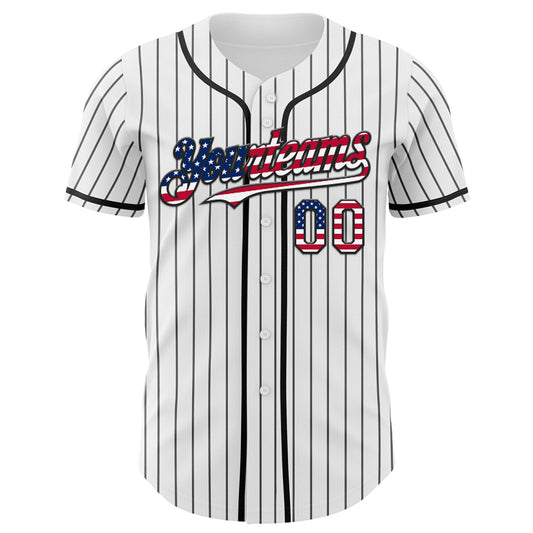 Custom White Gray Pinstripe USA Flag-Black 3D Patriotic American Symbol Statue of Liberty Authentic Baseball Jersey - Sky-Custom