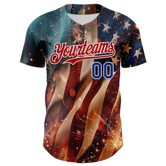 Custom Blue Royal Red-White 3D Patriotic American Flag Authentic Baseball Jersey - Sky-Custom