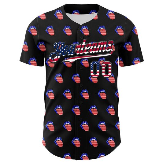 Custom Black USA Flag-White 3D Patriotic American Flag Authentic Baseball Jersey - Sky-Custom