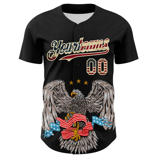 Custom Black Vintage USA Flag-Cream 3D Patriotic American Symbol Eagle Authentic Baseball Jersey - Sky-Custom