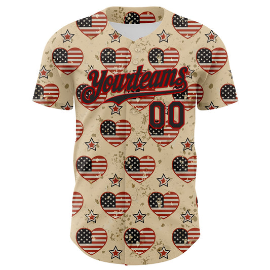 Custom City Cream Black-Red 3D Patriotic American Flag Authentic Baseball Jersey - Sky-Custom