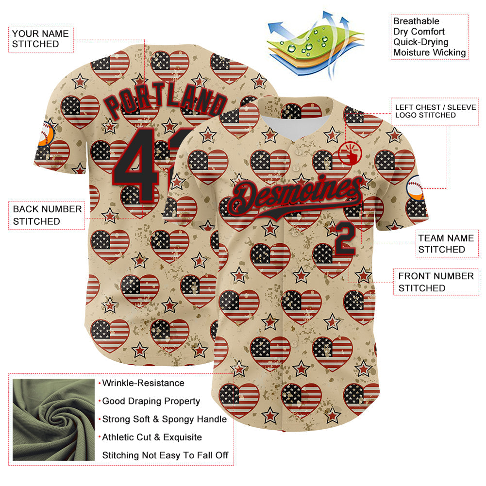 Custom City Cream Black-Red 3D Patriotic American Flag Authentic Baseball Jersey - Sky-Custom