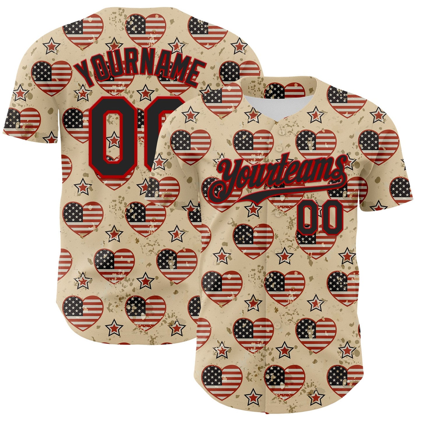 Custom City Cream Black-Red 3D Patriotic American Flag Authentic Baseball Jersey - Sky-Custom