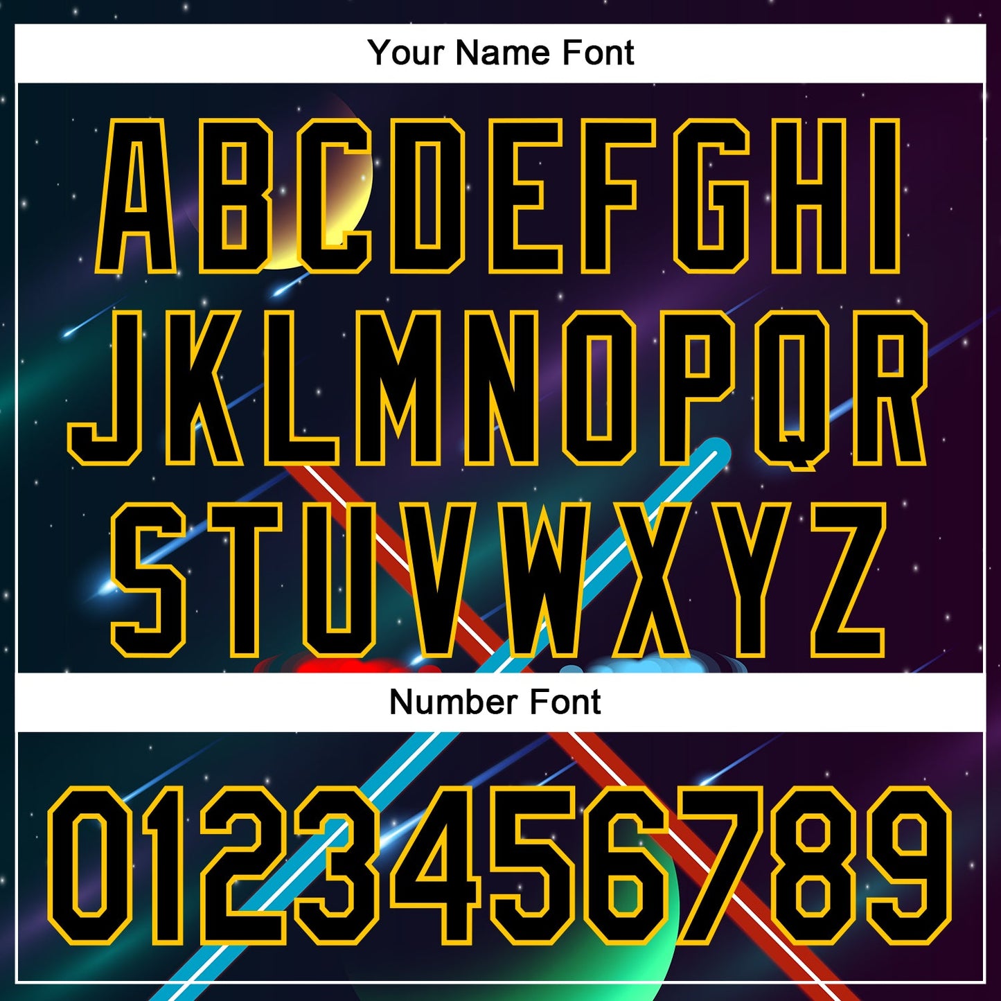 Custom Black Yellow 3D Pattern Design Outer Space Light Swords Authentic Baseball Jersey - Sky-Custom