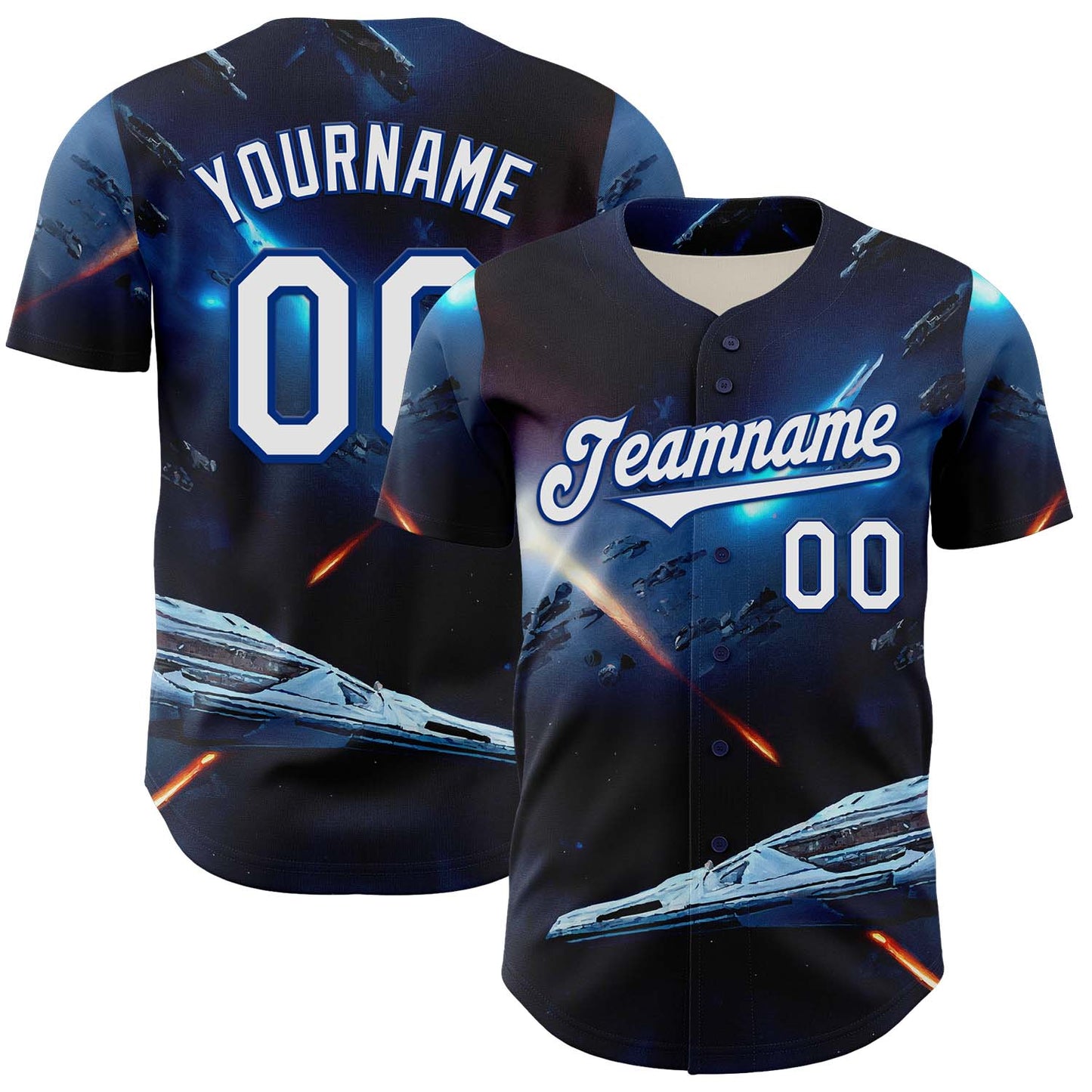 Custom Blue White-Royal 3D Pattern Design Outer Space Starships Authentic Baseball Jersey - Sky-Custom