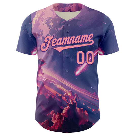 Custom Purple Medium Pink 3D Pattern Design Outer Space Authentic Baseball Jersey - Sky-Custom