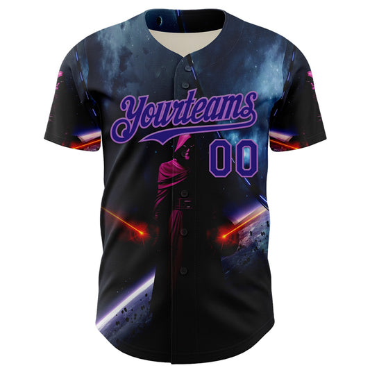 Custom Black Dark Purple-Medium Purple 3D Pattern Design Outer Space Light Swords Authentic Baseball Jersey - Sky-Custom