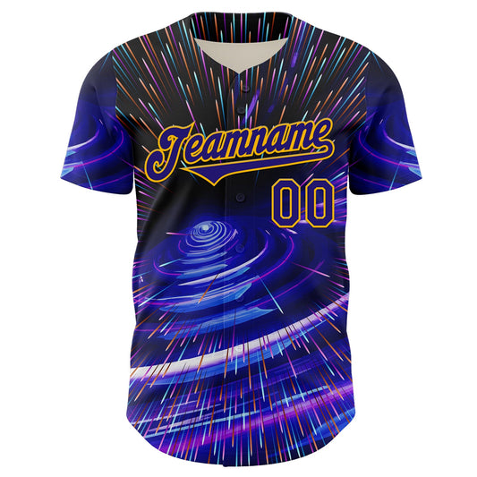 Custom Blue Dark Purple-Gold 3D Pattern Design Outer Space Time Travel Authentic Baseball Jersey - Sky-Custom