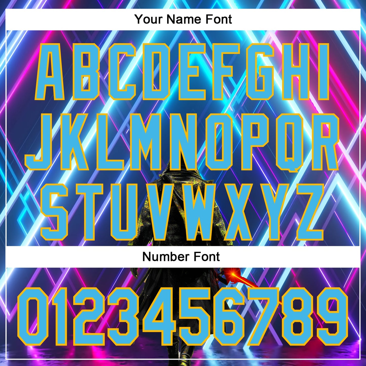 Custom Blue Sky Blue-Gold 3D Pattern Design Outer Space Light Swords Authentic Baseball Jersey - Sky-Custom