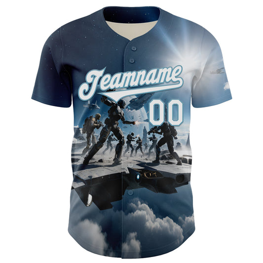 Custom Blue White-Shadow Blue 3D Pattern Design Outer Space Light Swords Authentic Baseball Jersey - Sky-Custom