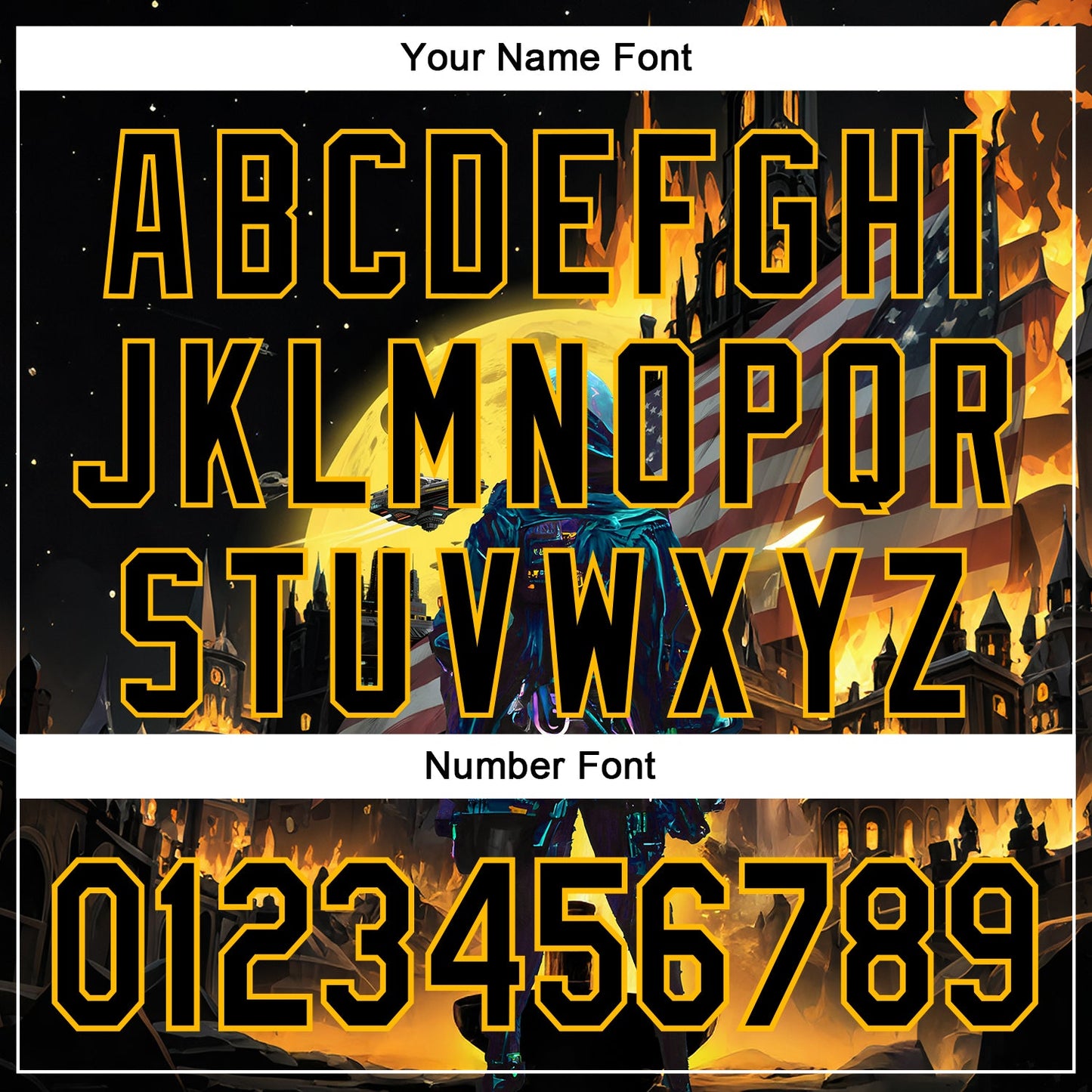 Custom Black Gold 3D Pattern Design Outer Space Starships American Flag Authentic Baseball Jersey - Sky-Custom