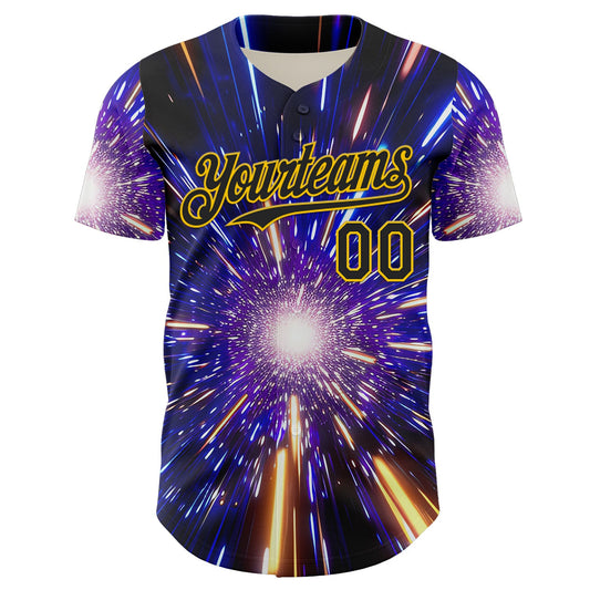 Custom Blue Black-Yellow 3D Pattern Design Outer Space Time Travel Authentic Baseball Jersey - Sky-Custom