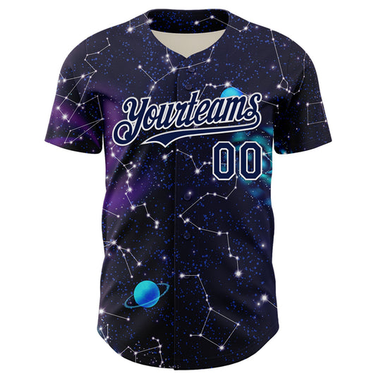 Custom Dark Purple Navy-White 3D Pattern Design Outer Space Galaxy Solar Authentic Baseball Jersey - Sky-Custom