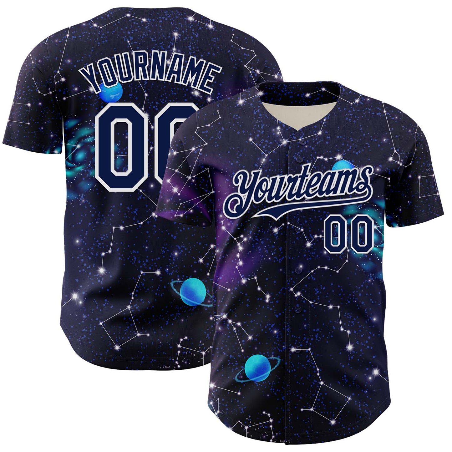 Custom Dark Purple Navy-White 3D Pattern Design Outer Space Galaxy Solar Authentic Baseball Jersey - Sky-Custom