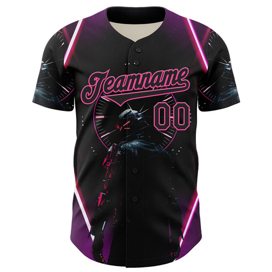 Custom Blue Black-Pink 3D Pattern Design Outer Space Light Swords Authentic Baseball Jersey - Sky-Custom
