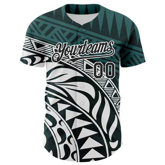 Custom Teal Black-White 3D Polynesian Style Islander Authentic Baseball Jersey - Sky-Custom