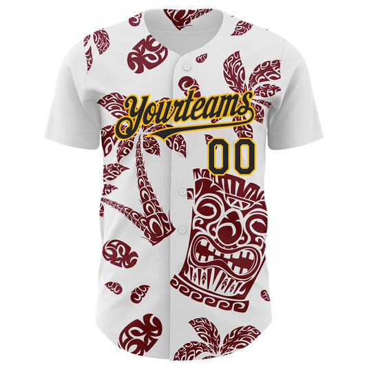 Custom White Black Crimson-Gold 3D Polynesian Style Tiki Culture Islander Authentic Baseball Jersey - Sky-Custom