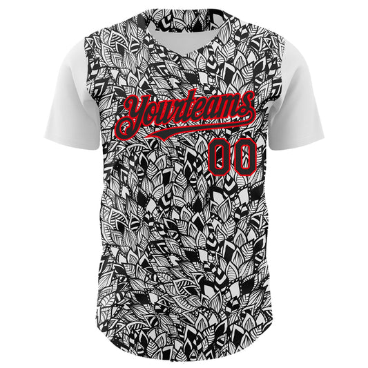 Custom White Black-Fire Red 3D Polynesian Style Islander Authentic Baseball Jersey - Sky-Custom