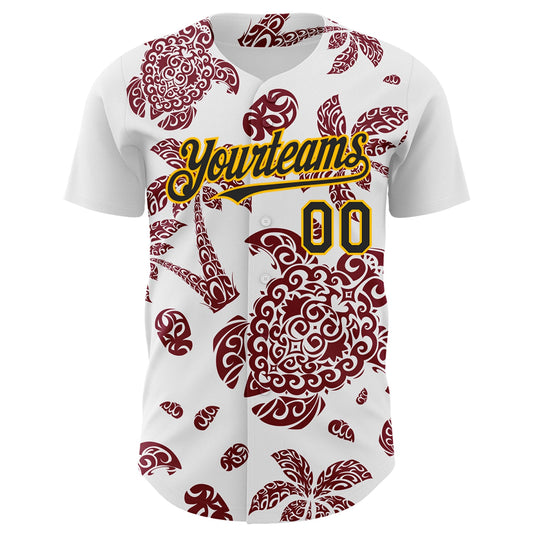 Custom White Black Crimson-Gold 3D Polynesian Style Palm Trees Islander Authentic Baseball Jersey - Sky-Custom