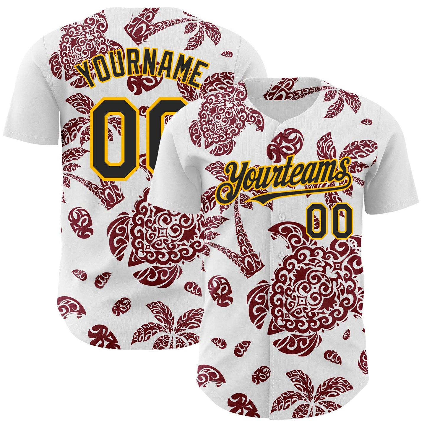 Custom White Black Crimson-Gold 3D Polynesian Style Palm Trees Islander Authentic Baseball Jersey - Sky-Custom