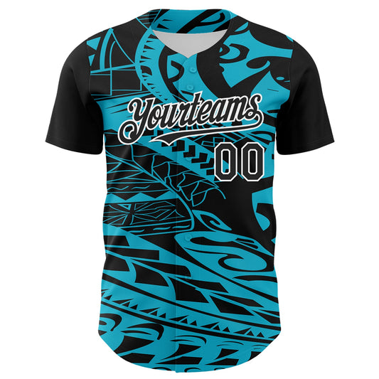 Custom Black Lakes Blue-White 3D Polynesian Style Islander Authentic Baseball Jersey - Sky-Custom