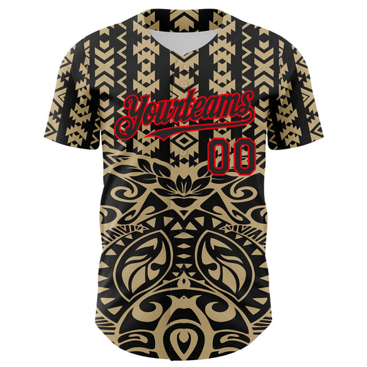 Custom Black Vegas Gold-Fire Red 3D Polynesian Style Islander Authentic Baseball Jersey - Sky-Custom