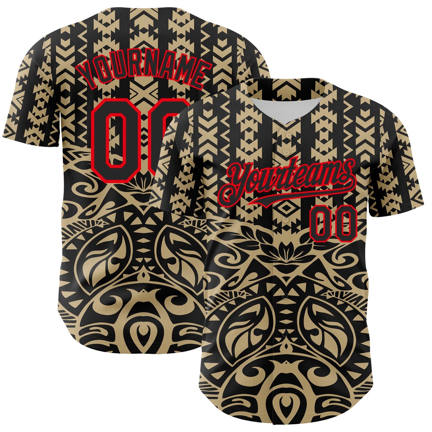 Custom Black Vegas Gold-Fire Red 3D Polynesian Style Islander Authentic Baseball Jersey - Sky-Custom