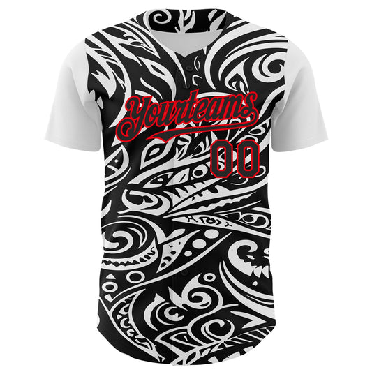 Custom Black White-Fire Red 3D Polynesian Style Islander Authentic Baseball Jersey - Sky-Custom