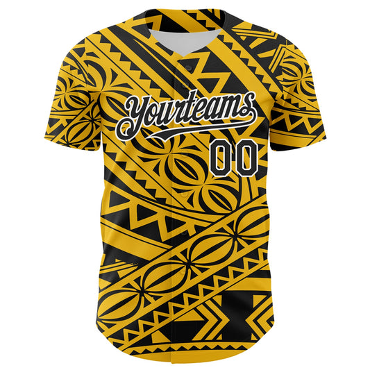 Custom Yellow Black-White 3D Polynesian Style Islander Authentic Baseball Jersey - Sky-Custom