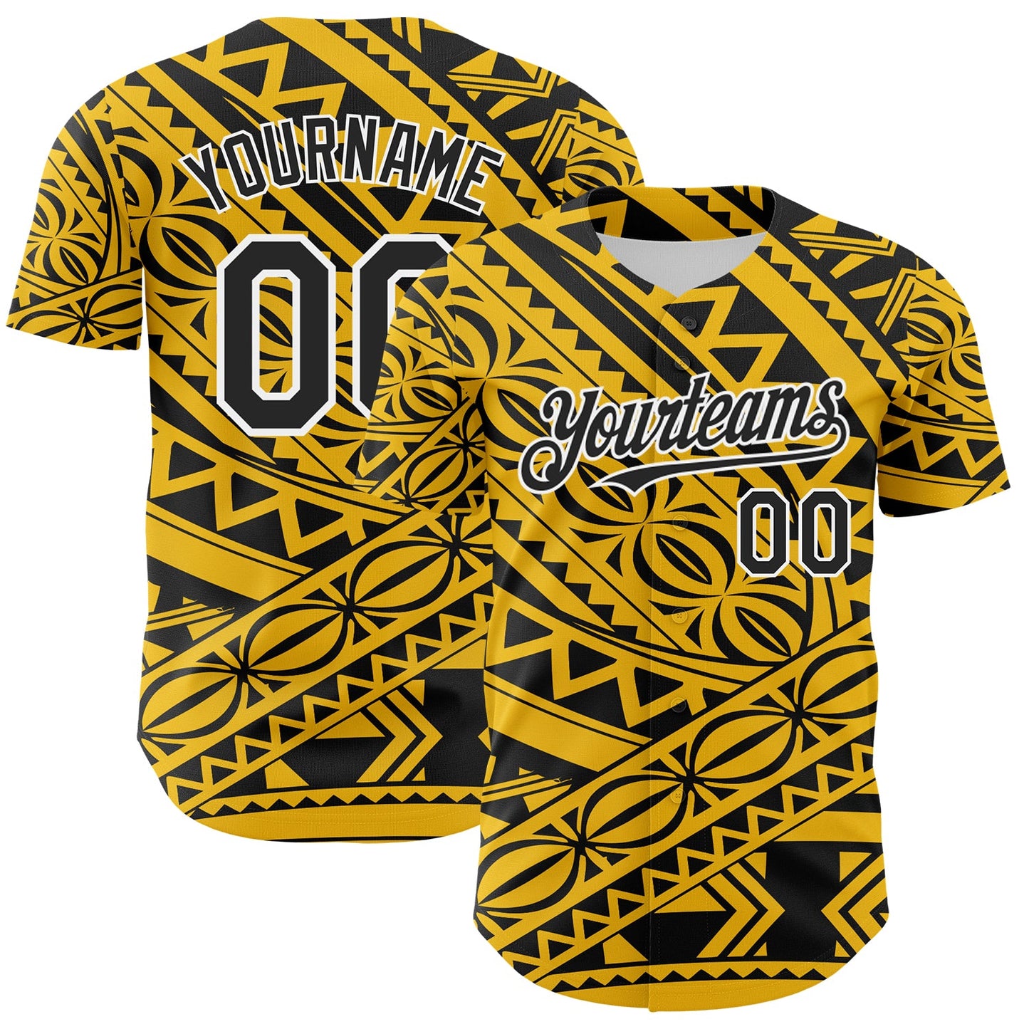 Custom Yellow Black-White 3D Polynesian Style Islander Authentic Baseball Jersey - Sky-Custom