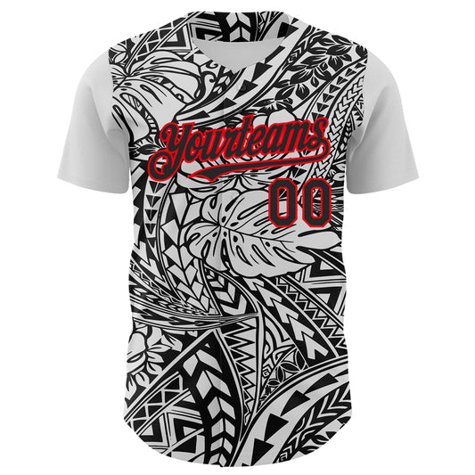 Custom Black White-Fire Red 3D Polynesian Style Islander Authentic Baseball Jersey - Sky-Custom