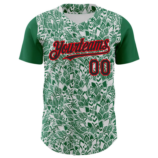 Custom White Black Kelly Green-Fire Red 3D Polynesian Style Islander Authentic Baseball Jersey - Sky-Custom