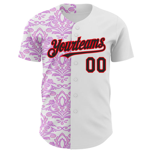Custom White Black Purple-Fire Red 3D Polynesian Style Islander Authentic Baseball Jersey - Sky-Custom