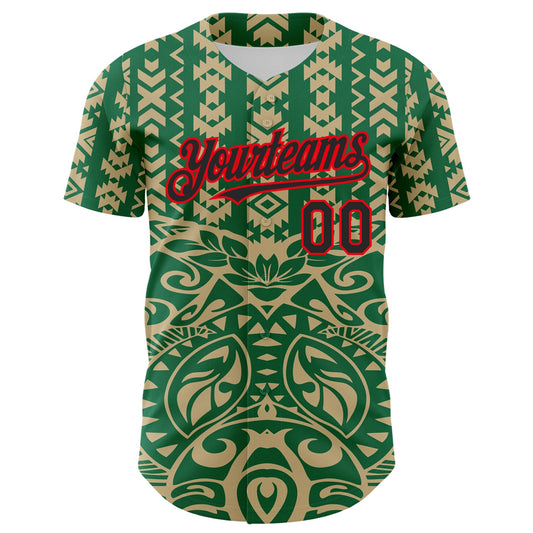 Custom Kelly Green Black Vegas Gold-Fire Red 3D Polynesian Style Islander Authentic Baseball Jersey - Sky-Custom
