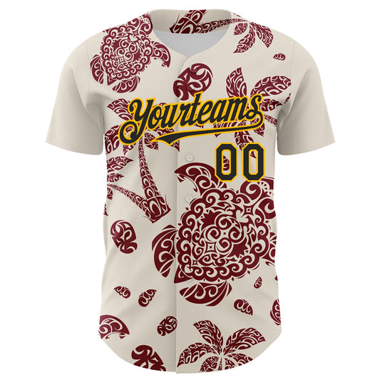 Custom Cream Black Crimson-Gold 3D Polynesian Style Palm Trees Islander Authentic Baseball Jersey - Sky-Custom