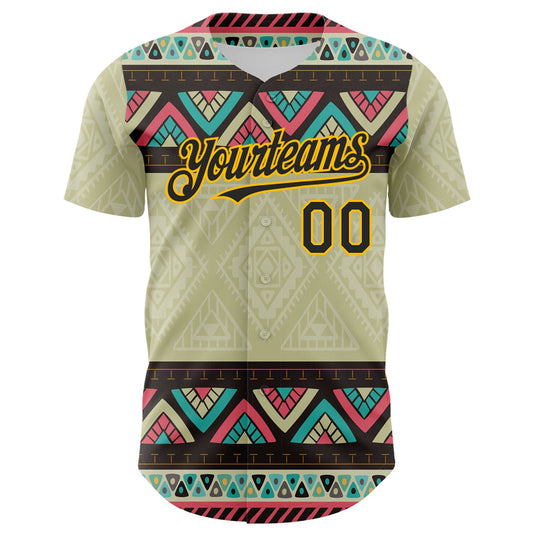Custom Green Black-Gold 3D Polynesian Style Islander Authentic Baseball Jersey - Sky-Custom