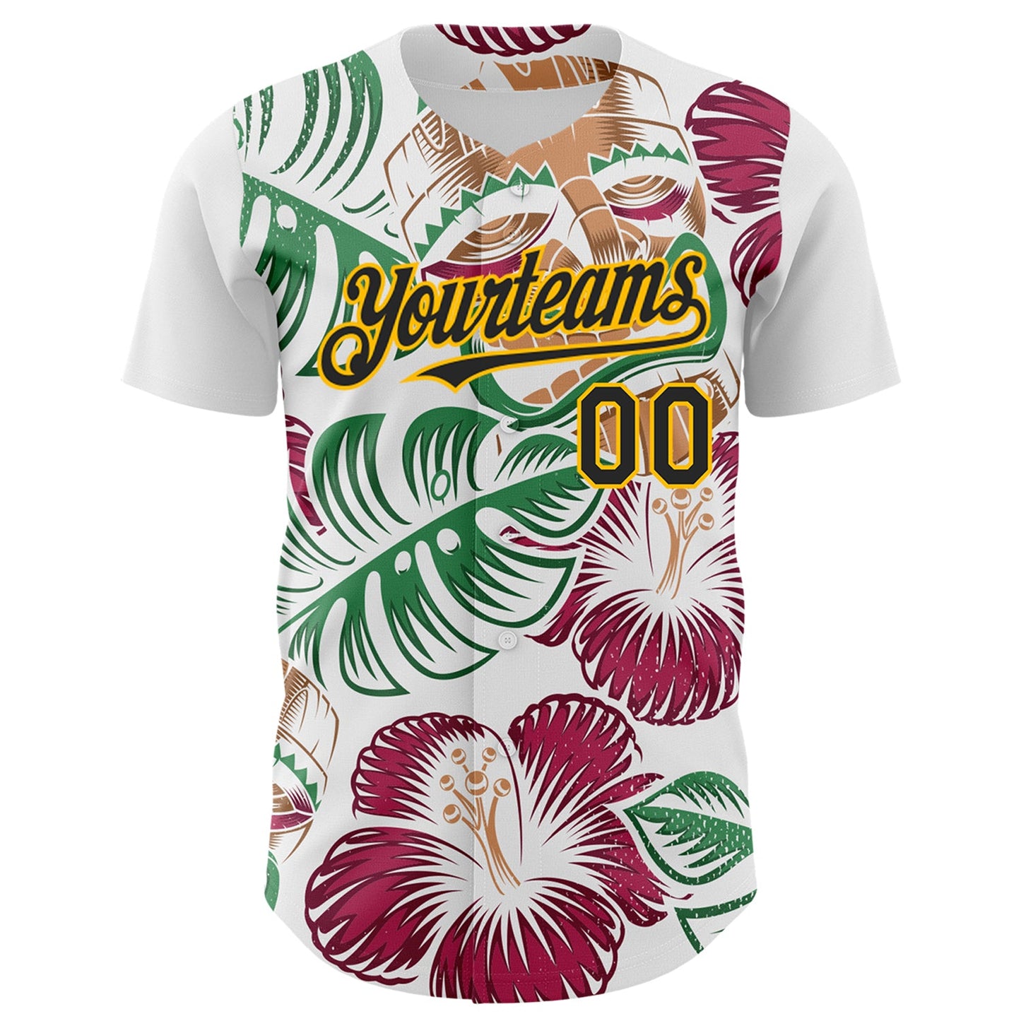 Custom White Black-Gold 3D Polynesian Style Tiki Culture Palm Leaves Islander Authentic Baseball Jersey - Sky-Custom
